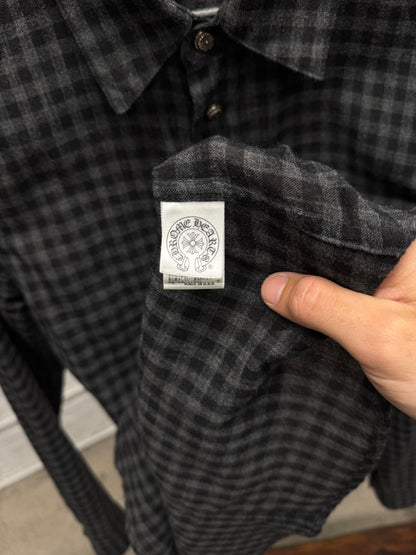 Chrome Hearts Leather Cross Patch ‘Oval Button’ Flannel Shirt