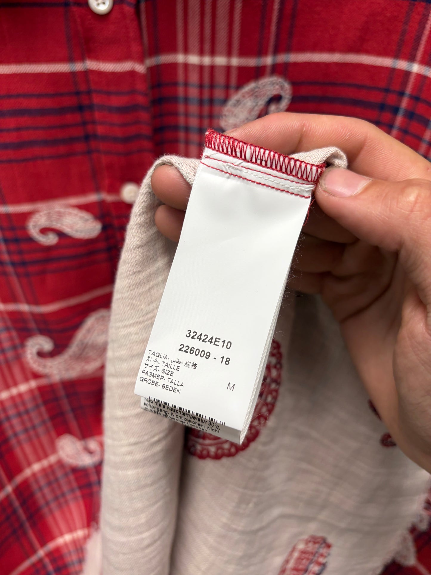 424 ‘Raw Hem’ Paisley/Plaid Red Button Up Flannel Shirt