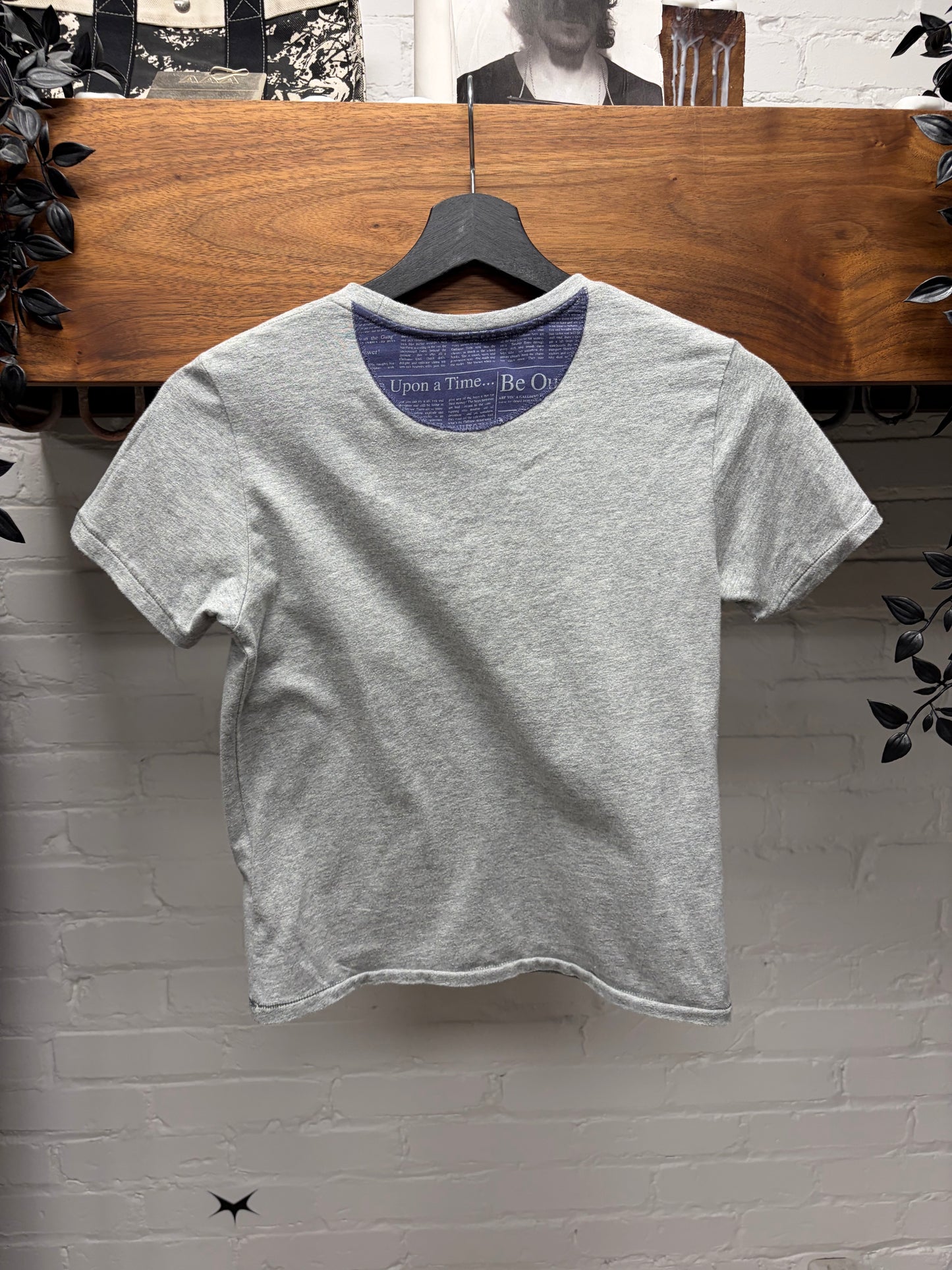 John Galliano ‘Newspaper Print’ Cropped Grey Short Sleeve Shirt