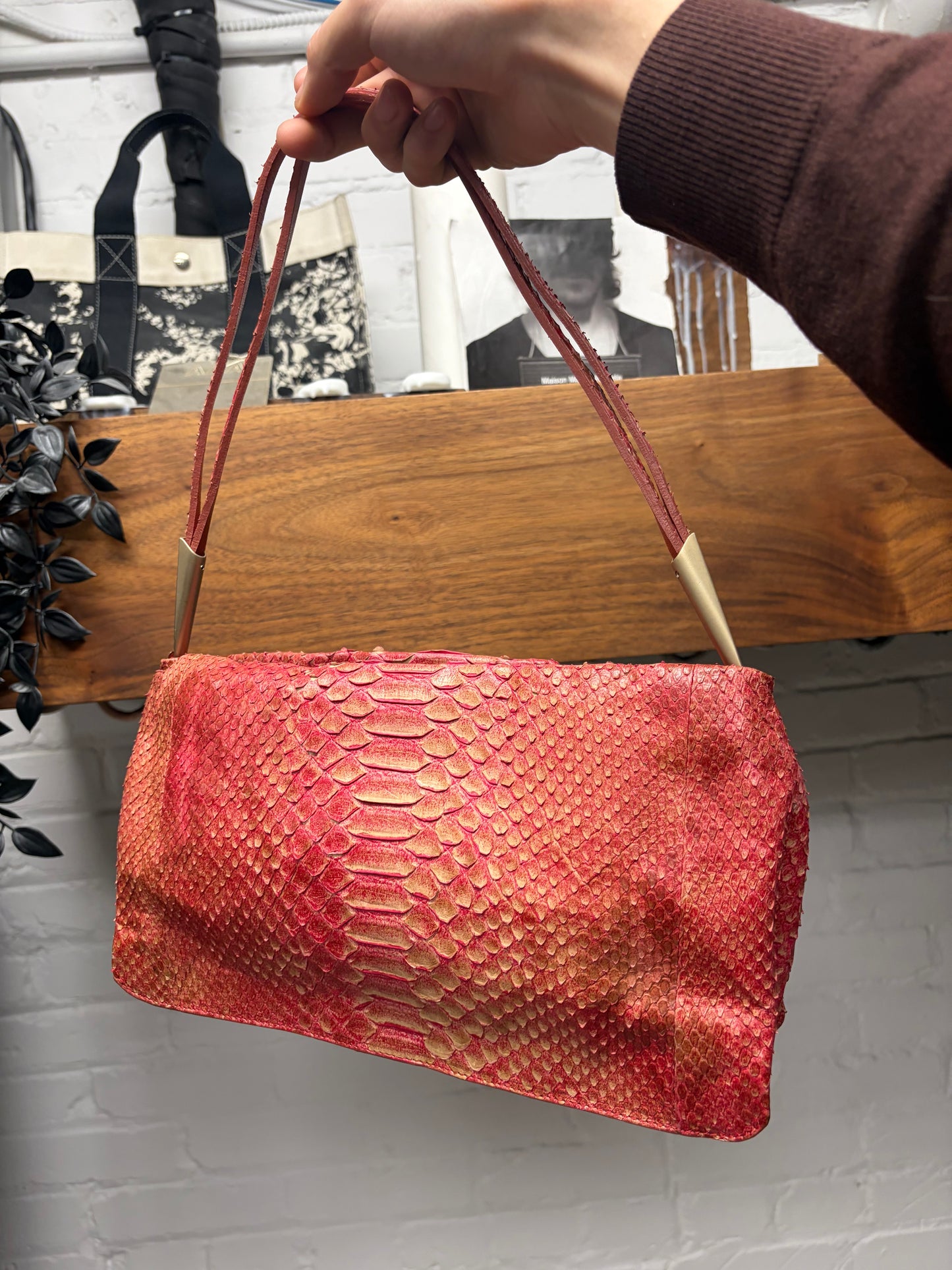 Bottega Veneta Python Leather Top Flap Shoulder Bag