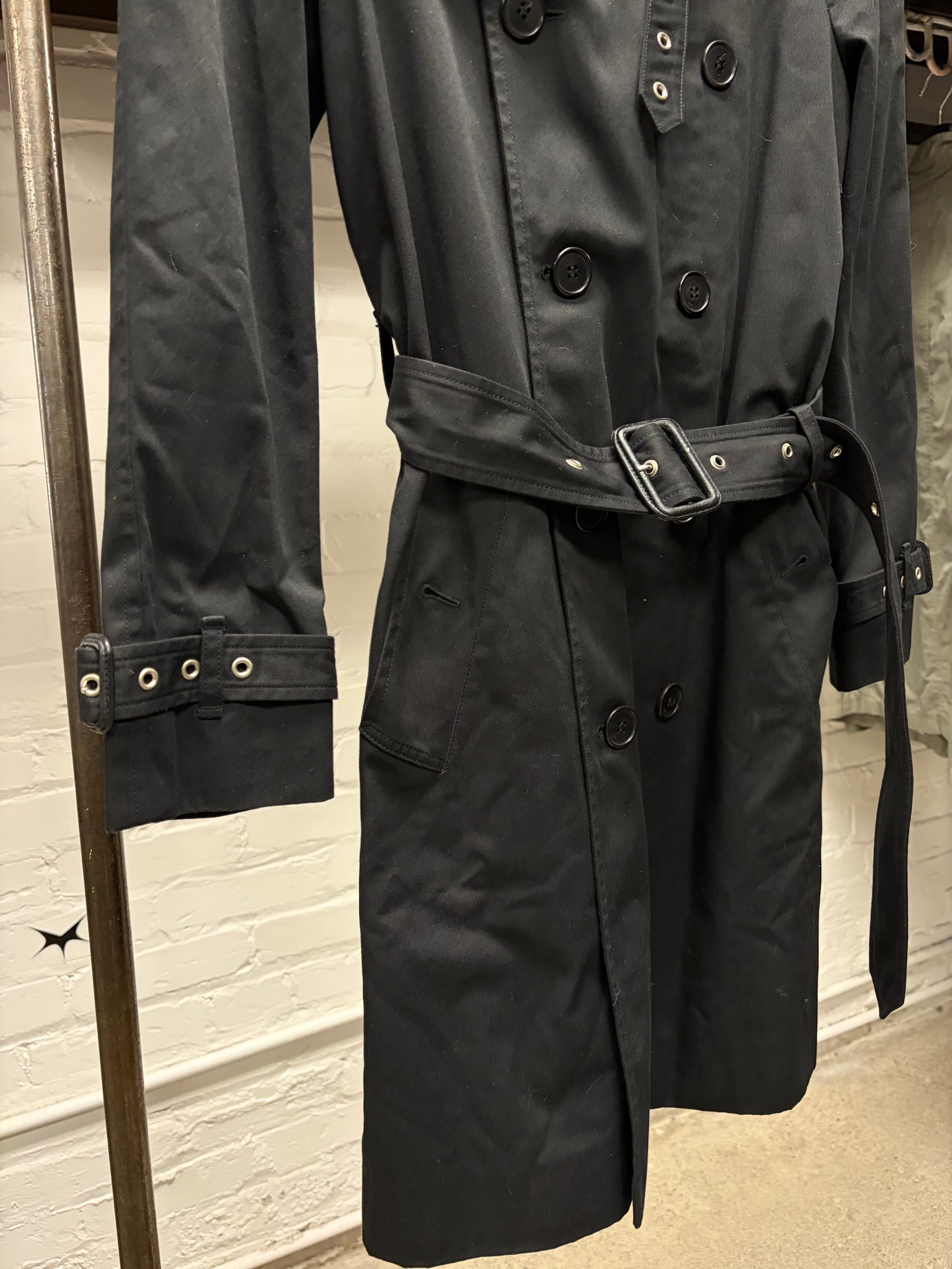 SS2013 Saint Laurent by Hedi Slimane Belted Black Trench Coat with Lined Interior