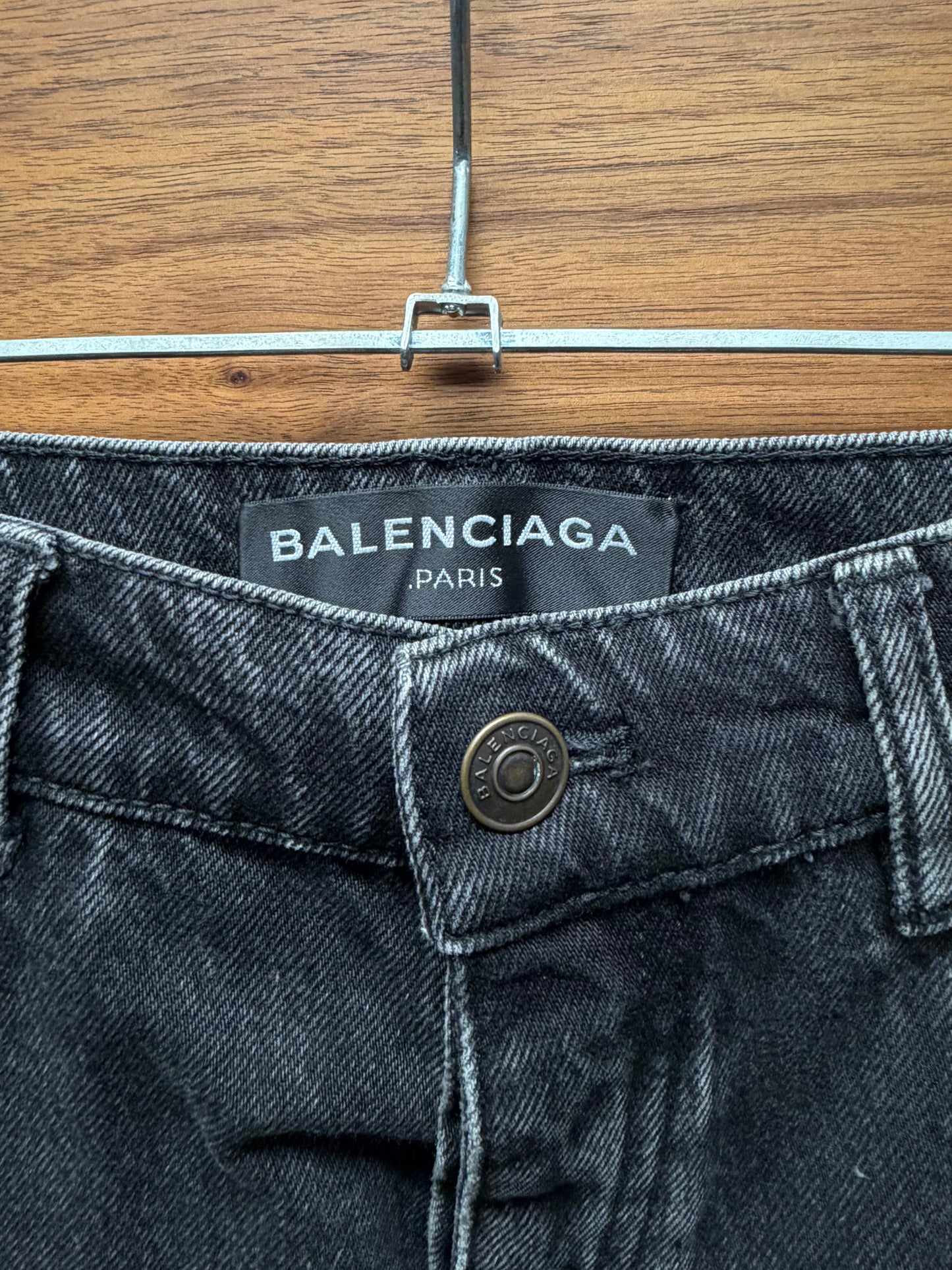 2018 Balenciaga ‘Red Stripe’ Washed Grey Skinny Jeans