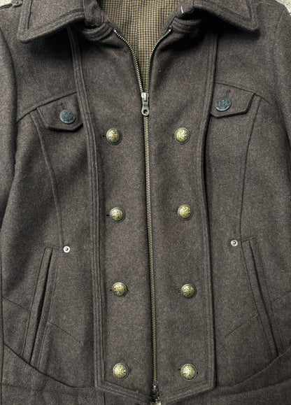 PPFM Fur Trim Napoleon Brown Wool Zip Coat