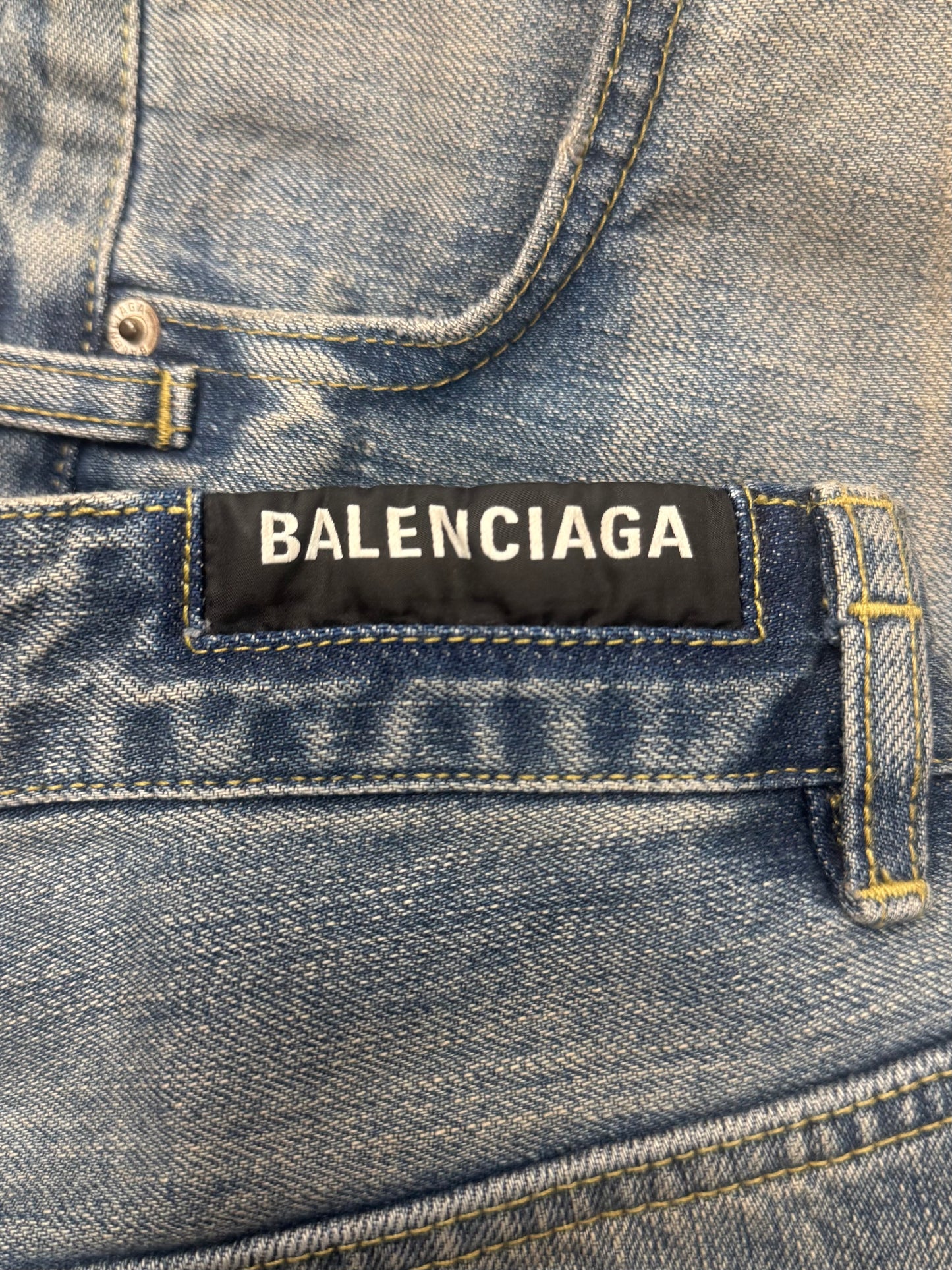 2023 Balenciaga ‘Drawstring’ Light Wash Blue Wide Leg Denim