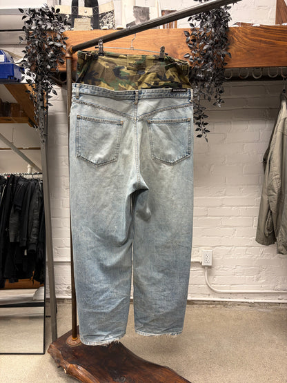 2021 Balenciaga ‘Double Waist’ Camo/Light Wash Baggy Denim