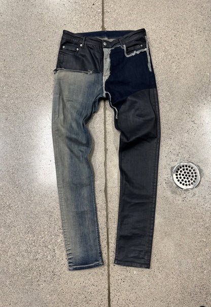 Rick Owens ‘Tyrone’ Blue/Black Waxed Skinny Jeans