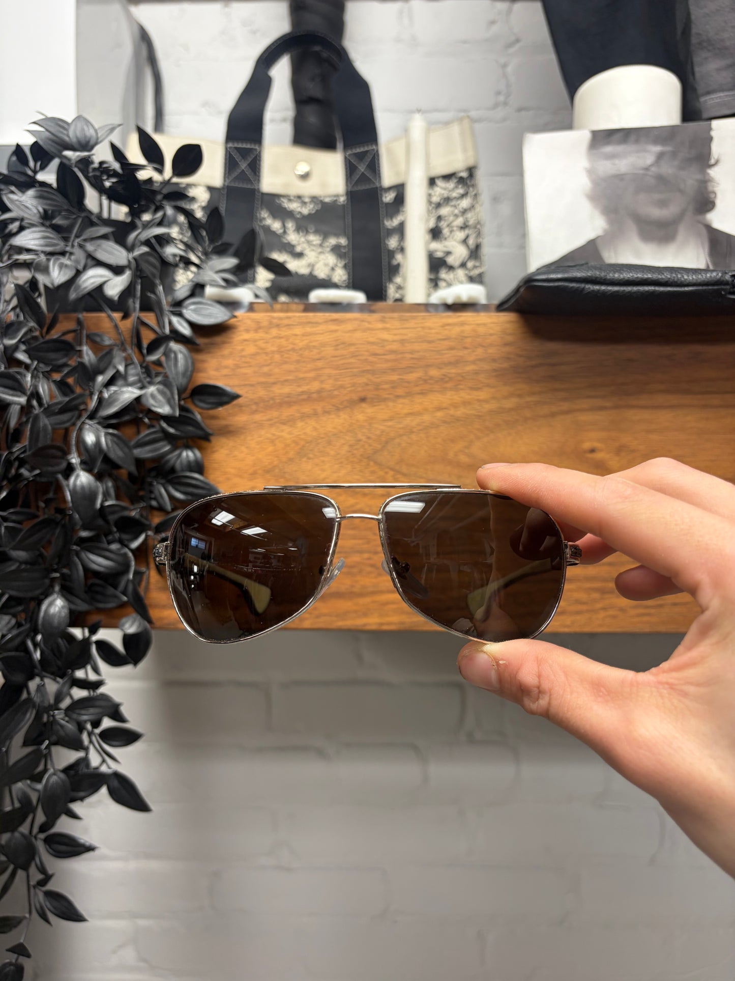 Chrome Hearts ‘The Beast I’ Wood Cross Engraved/925 Silver Aviator Sunglasses