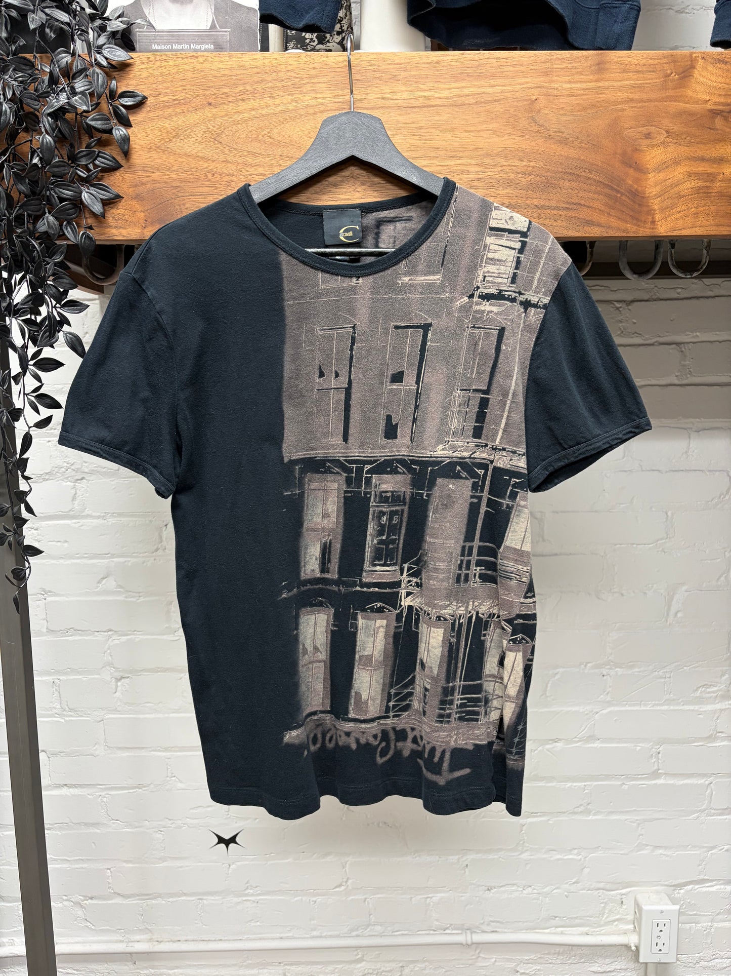 Roberto Cavalli ‘Doors’ Black Shadow Graphic T-Shirt