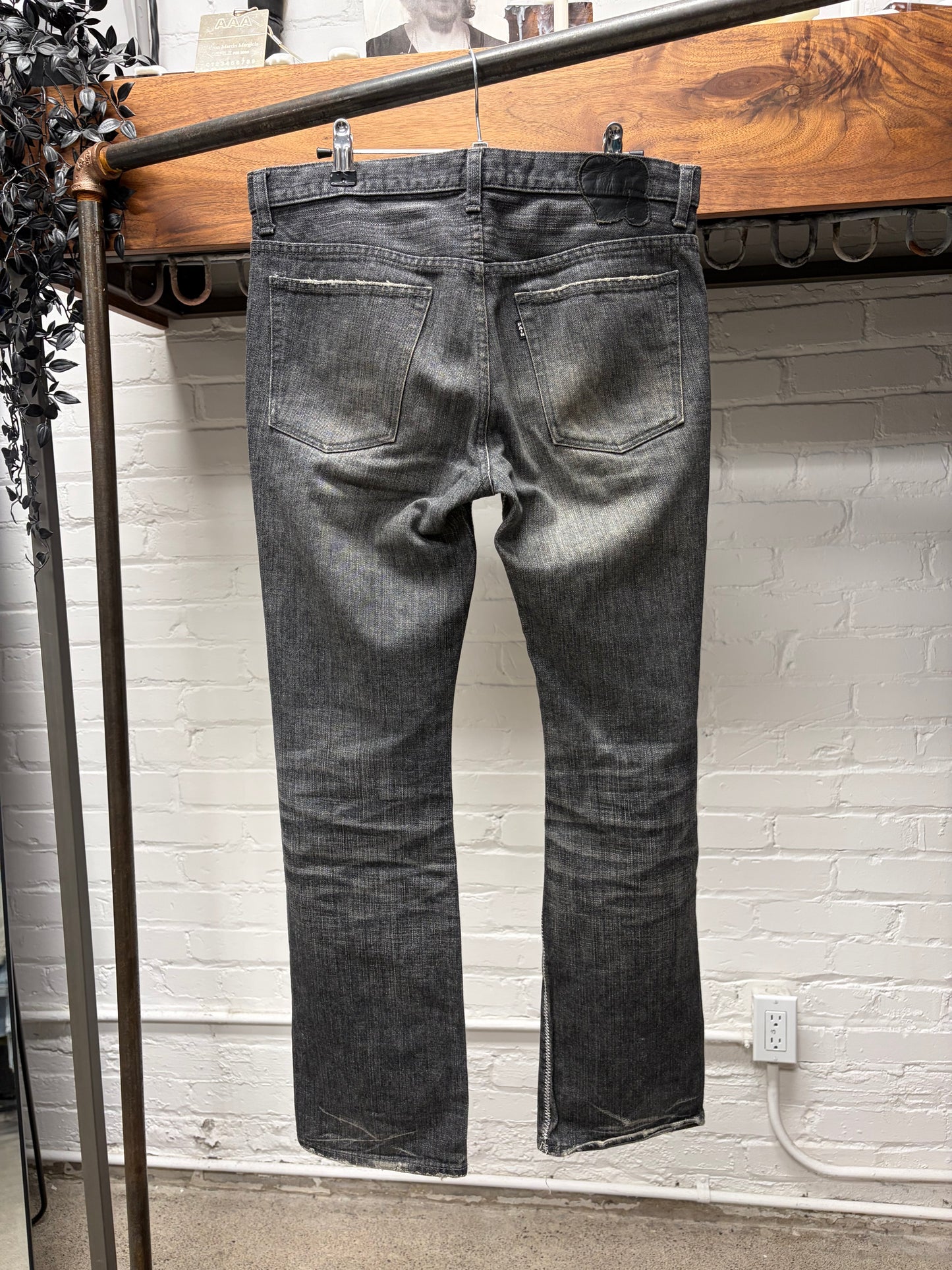 AW2004 Number (N)ine ‘Give Peace a Chance’ Flared Leg Grey Denim