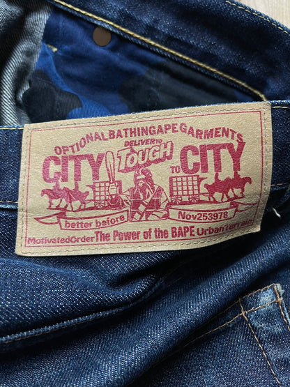 Bape Embroidered Ape Head Logo Raw Denim