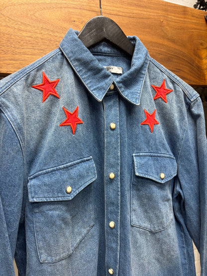 AW2017 Givenchy ‘Stars’ Blue Denim Pearl Button Snap Shirt