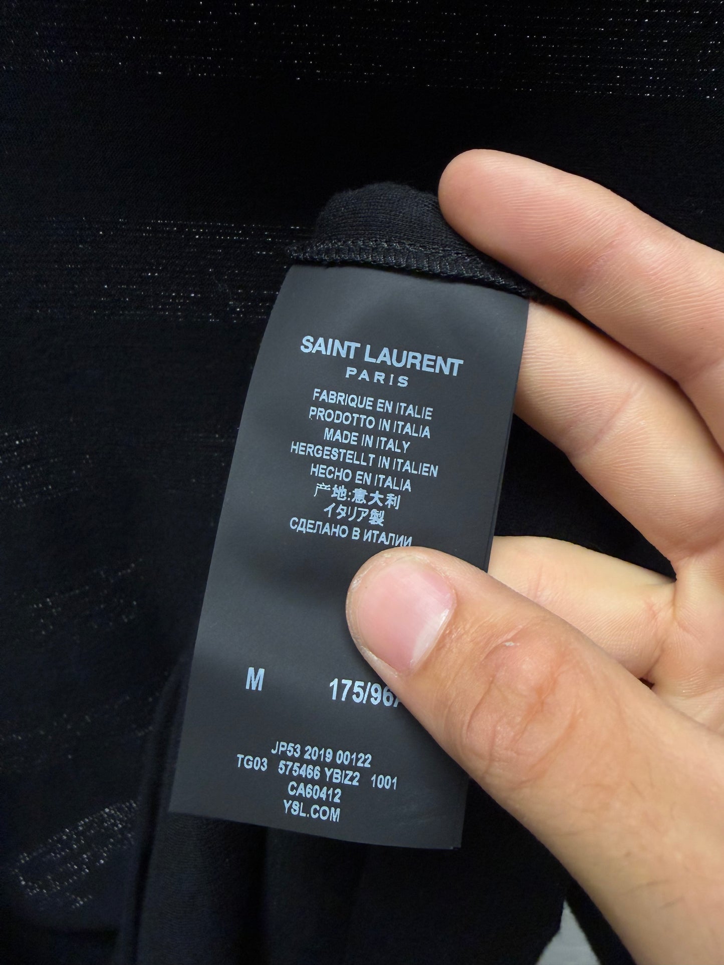 2019 Saint Laurent Silver/Black Glitter Striped Mock Neck Long Sleeve Shirt
