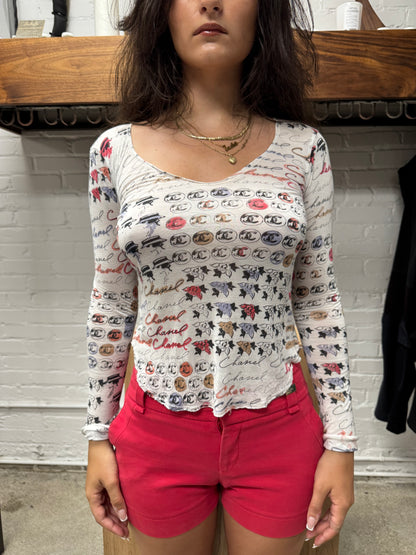 SS2006 Chanel ‘Cruise’ Semi Sheer Silk Long Sleeve Top