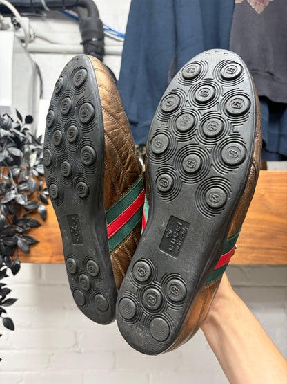 2000s Gucci Gold/Metallic Leather ‘Web’ Low Top Sneakers