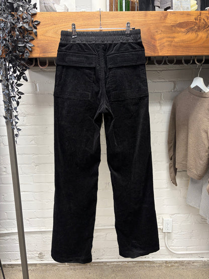 Rick Owens Black Velvet Straight Leg Black Relaxed Fit Drawstring Pants