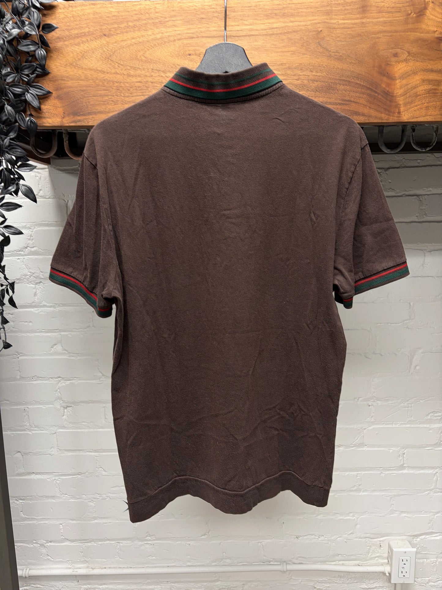Vintage Gucci Striped Logo Brown Cotton Polo