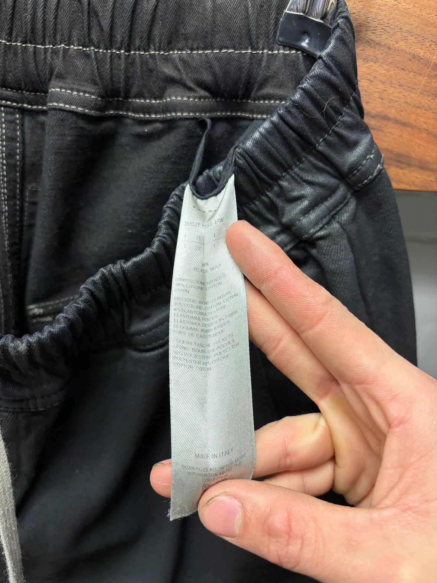 Rick Owens ‘Cargo Bela’ Waxed Black Heavyweight Pants