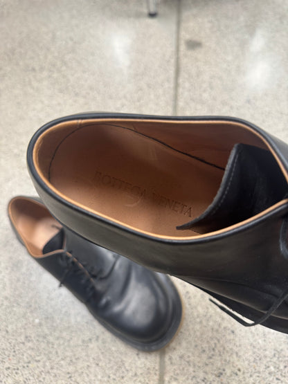 Bottega Veneta Crepe Sole Black Leather Derbies