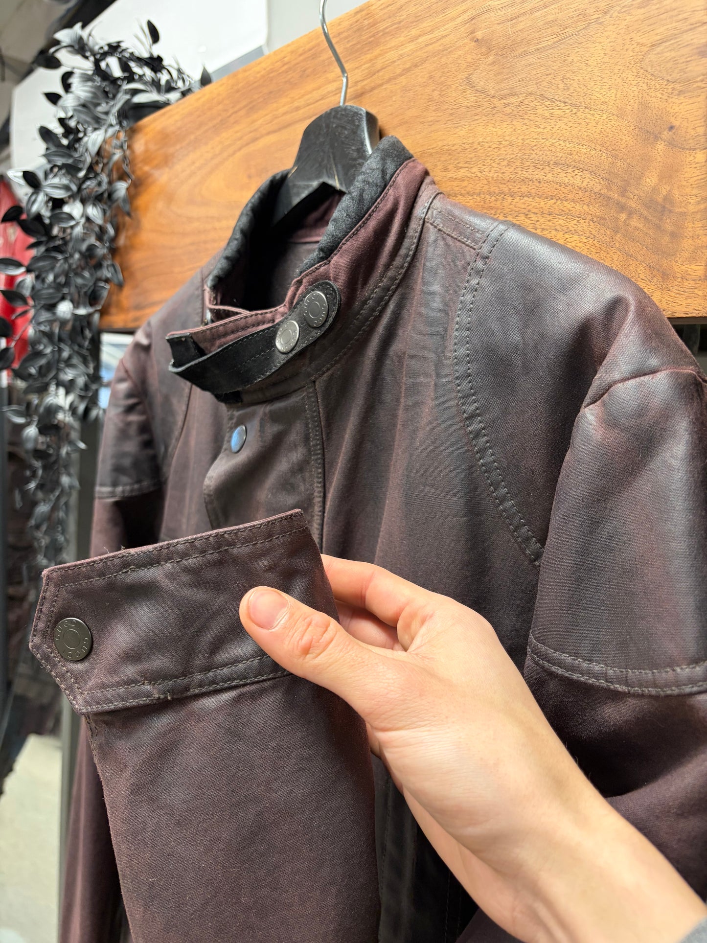 Gucci Waxed Oxblood Red Canvas ‘Boiler’ Jacket with GG Monogram Silk Lined Interior