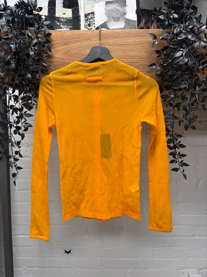 Vintage Jean Paul Gaultier Femme ‘Argyle Pattern’ Sheer Yellow Mesh Long Sleeve Shirt