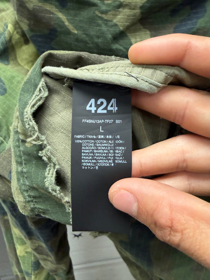 424 Army Camouflage Cropped Cut Hooded Jacket