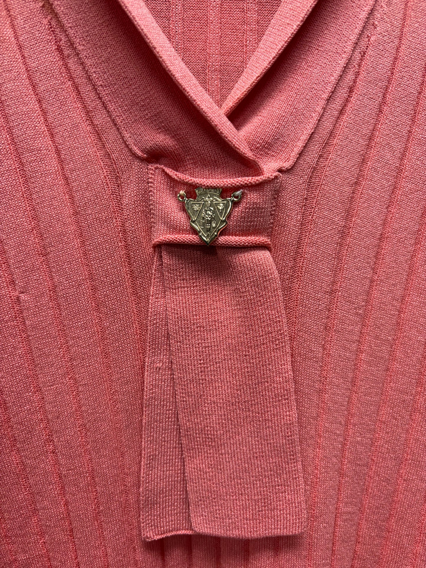 Vintage Gucci Pink Ribbed Knit Sleeveless Sweater with Silver Crest Placket