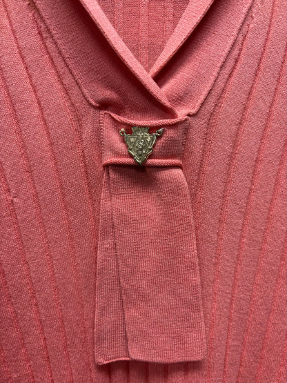Vintage Gucci Pink Ribbed Knit Sleeveless Sweater with Silver Crest Placket
