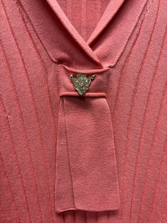 Vintage Gucci Pink Ribbed Knit Sleeveless Sweater with Silver Crest Placket