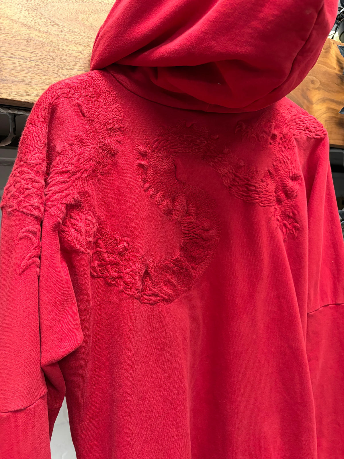 Balmain Double Side-Zip ‘Ancient Dragon’ Embroidered Red Hoodie
