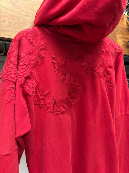 Balmain Double Side-Zip ‘Ancient Dragon’ Embroidered Red Hoodie