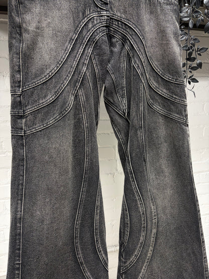 No Faith Studios Heavy Black ‘Wave’ Flared Leg Denim