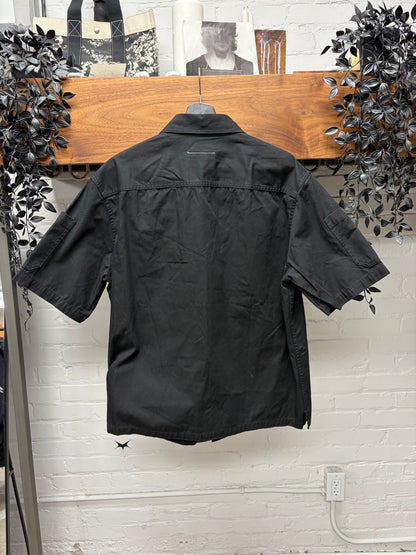 SS2024 Maison Margiela Gabardine Embroidered Logo Black Collared Shirt