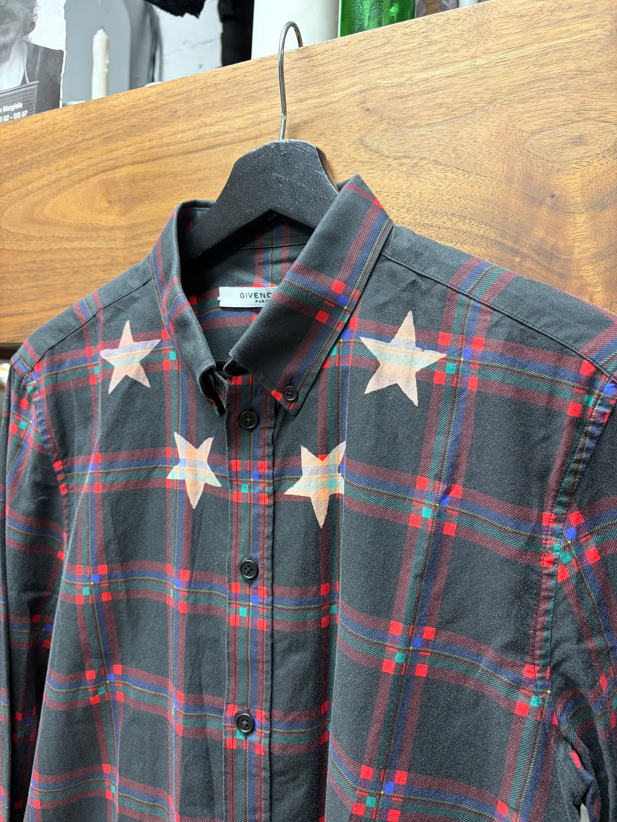 AW2015 Givenchy by Ricardo Tisci ‘Star Print’ Black/Red Plaid Button Up Shirt