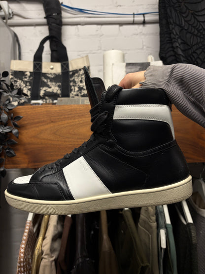 Saint Laurent ‘SL/10H’ Black & White Leather Court High Top Sneakers