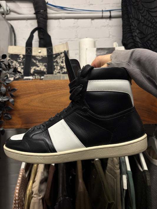 Saint Laurent ‘SL/10H’ Black & White Leather Court High Top Sneakers
