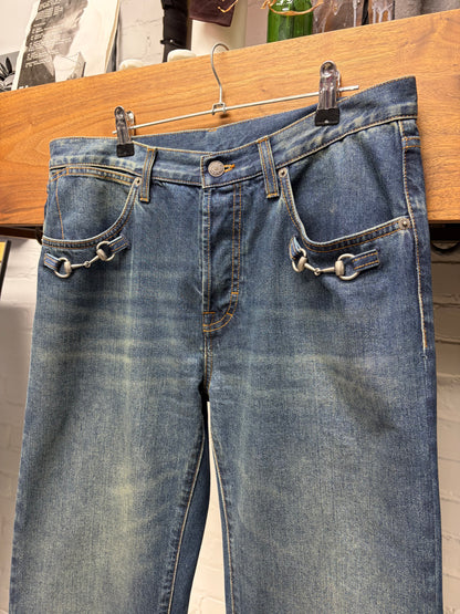 Gucci by Demna Gvasalia ‘Horsebit’ Raw Blue Flared Leg Denim
