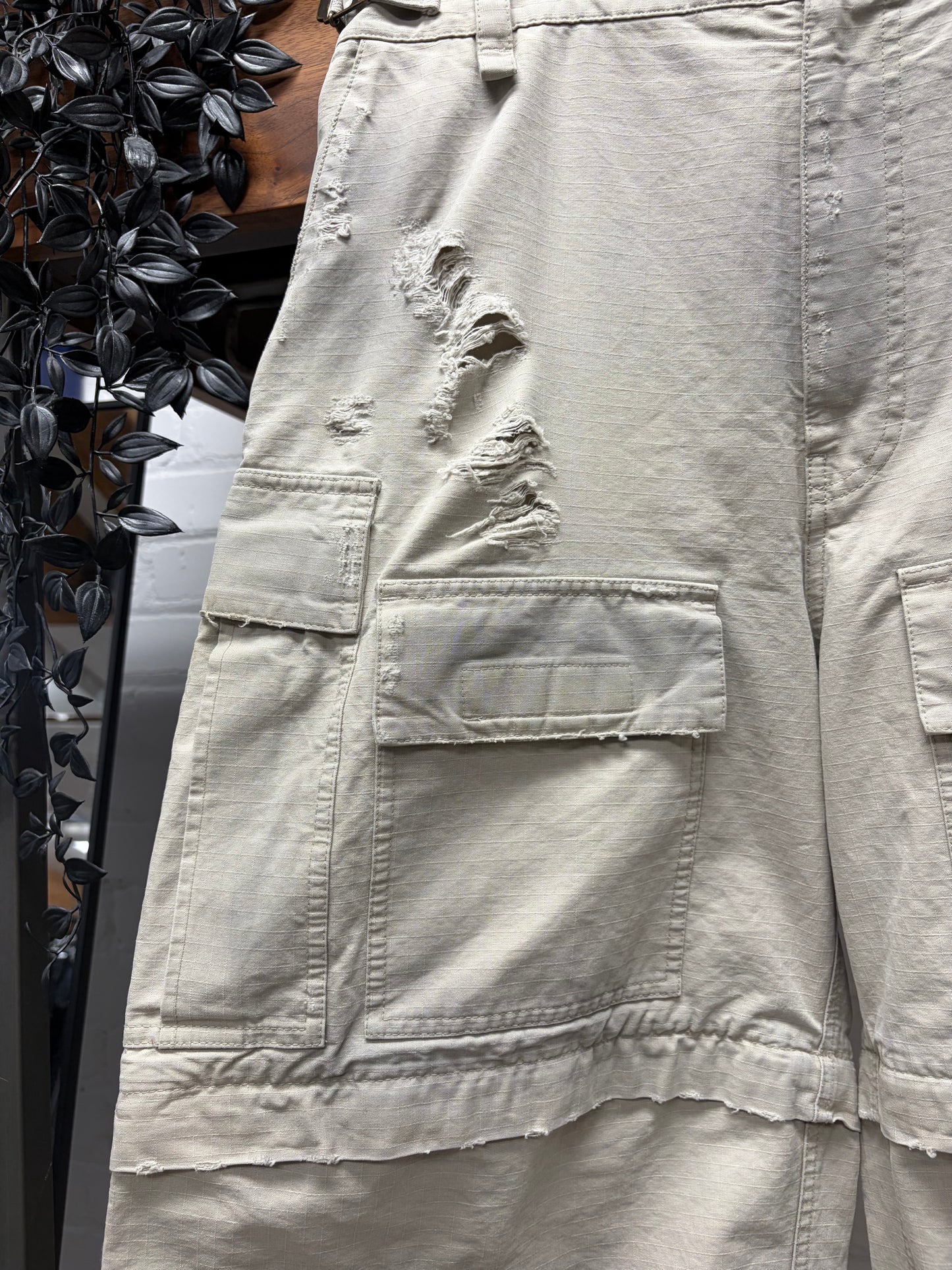 2023 Balenciaga Tan Ripstop Distressed Wide Leg Cargo Pants