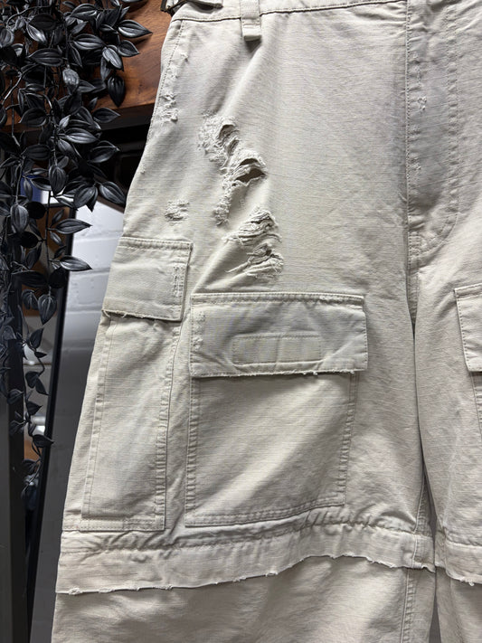 2023 Balenciaga Tan Ripstop Distressed Wide Leg Cargo Pants