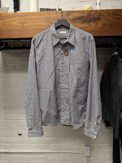 Dries Van Noten ‘Embroidered Crest’ Pinstripe Button Up Shirt