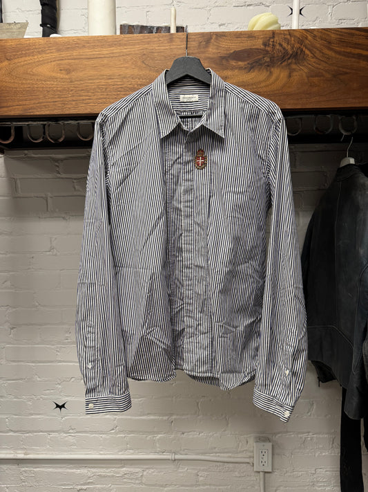 Dries Van Noten ‘Embroidered Crest’ Pinstripe Button Up Shirt