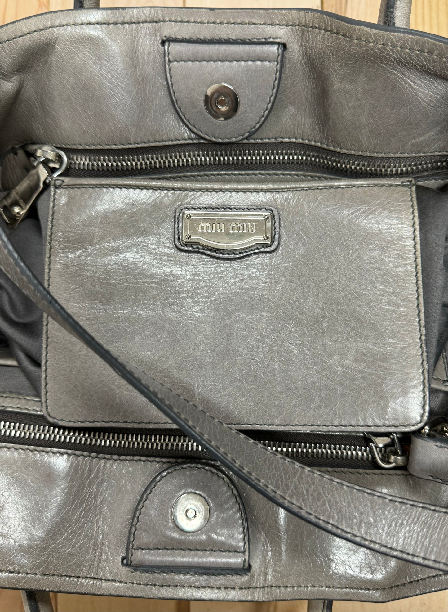 Miu Miu ‘Vitello’ Grey Calfskin Leather Crossbody/Shoulder Bag