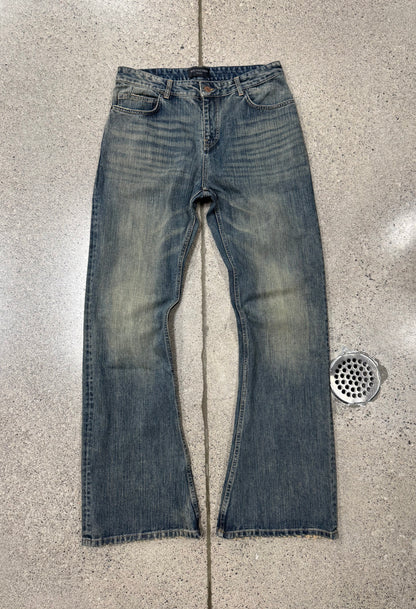 2023 Balenciaga ‘Bootcut Flared’ Dirt Wash Blue Denim