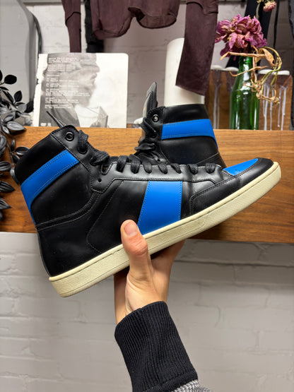 Saint Laurent 'SL/10H' Black/Blue Leather Court High Top Sneakers