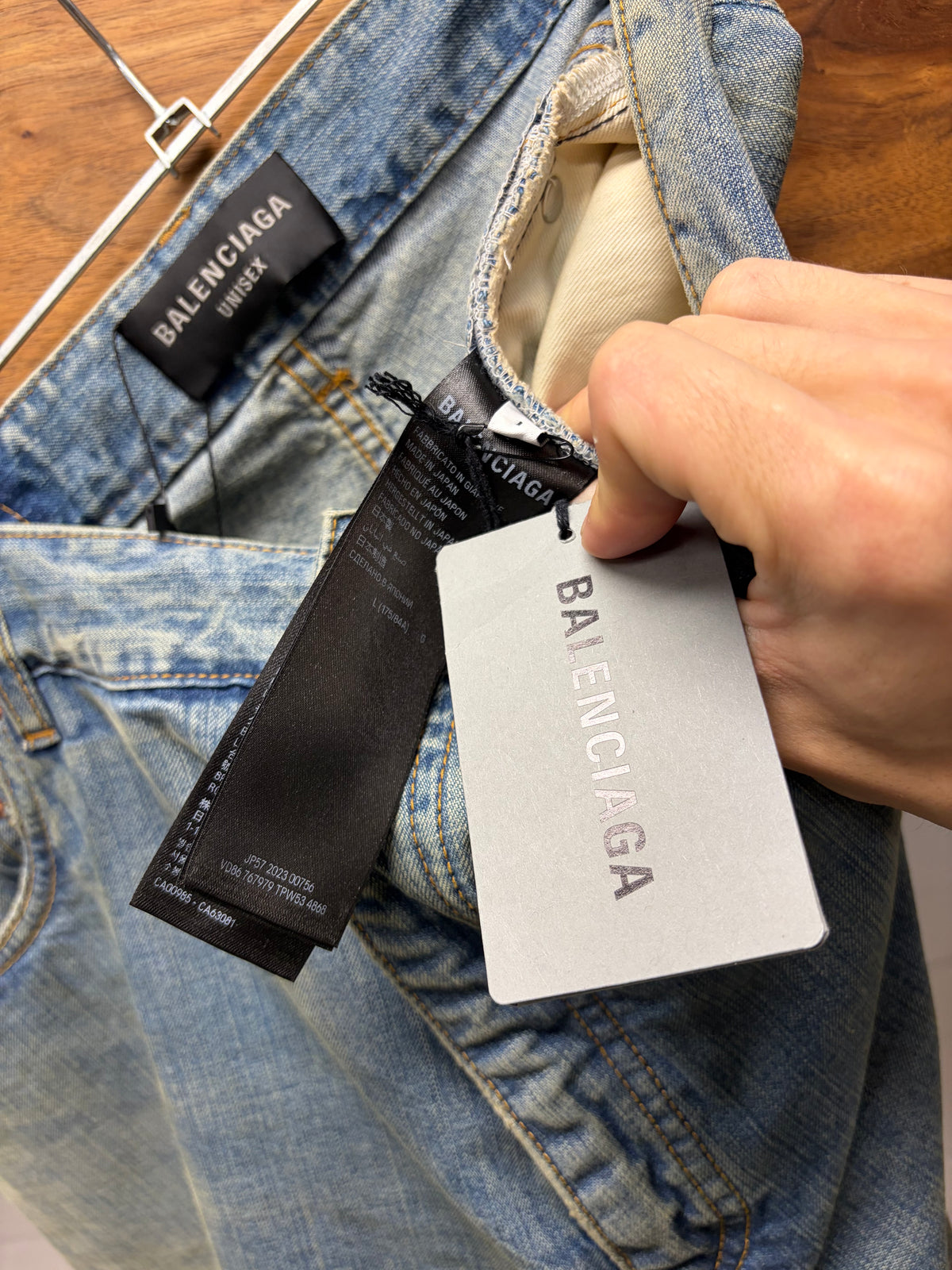 2023 Balenciaga 'Double Leg' Dirt Washed Blue Wide Leg Denim