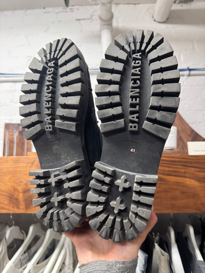 AW2022 Balenciaga Distressed Black Canvas ‘Strike’ Combat Boots