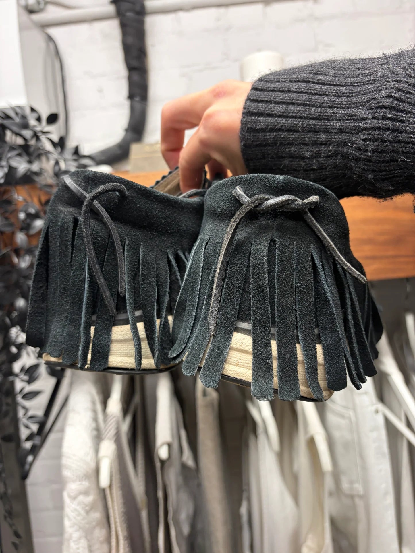 Visvim F.B.T. Black Fringe Low Top Sneakers