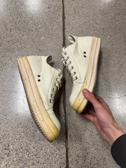 Rick Owens White Leather ‘Ramones’ Low Top Sneakers