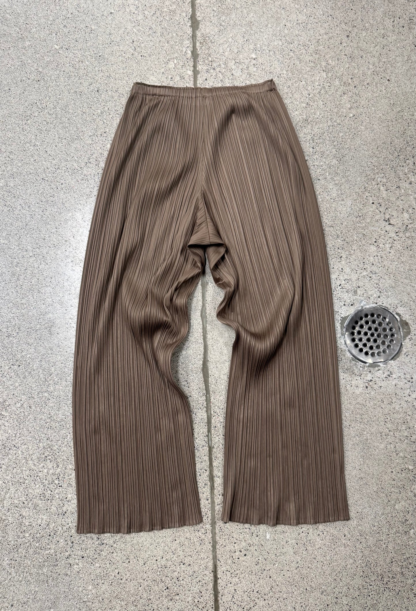 Issey Miyake Pleats Please Brown Wide Leg Trousers