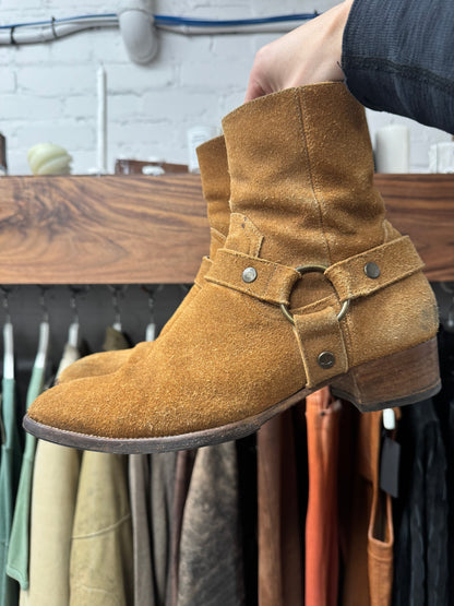 Saint Laurent ‘Wyatt’ Brown Suede Harness Boots