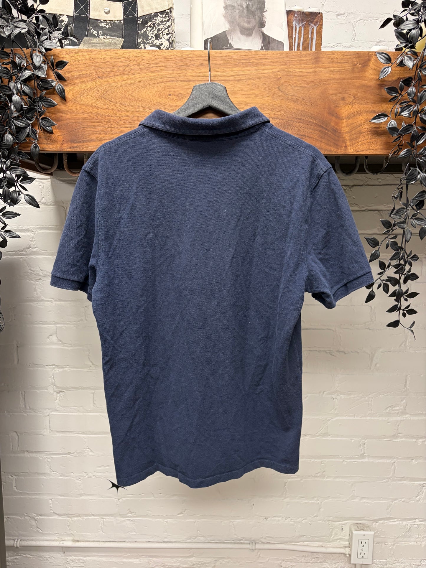 2000s Gucci Low V-Cut Blue Polo Shirt with Embroidered GG Logo